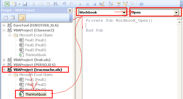 comment ouvrir thisworkbook excel